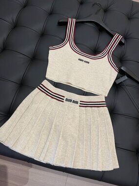 Women's MIUMIU Knitted Set: Vest & Mini Skirt — Size M